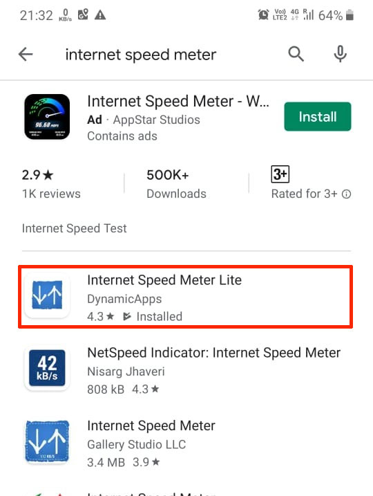Internet Speed Meter lite in Google Play Store